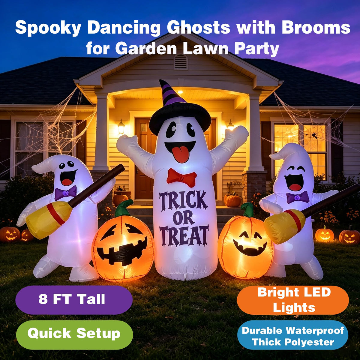 8FT LED Inflatable Ghosts with Pumpkins T745051