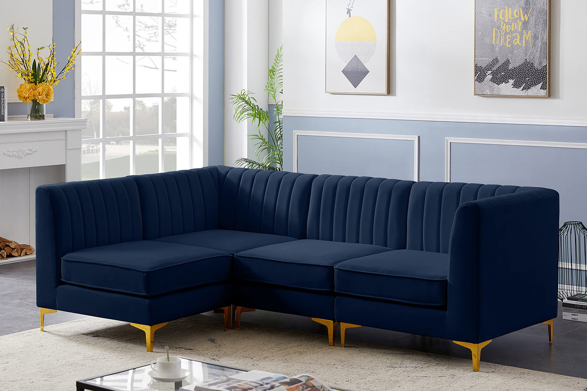 Navy Velvet Modular Sectional with Deep Channel Tufting Q48252