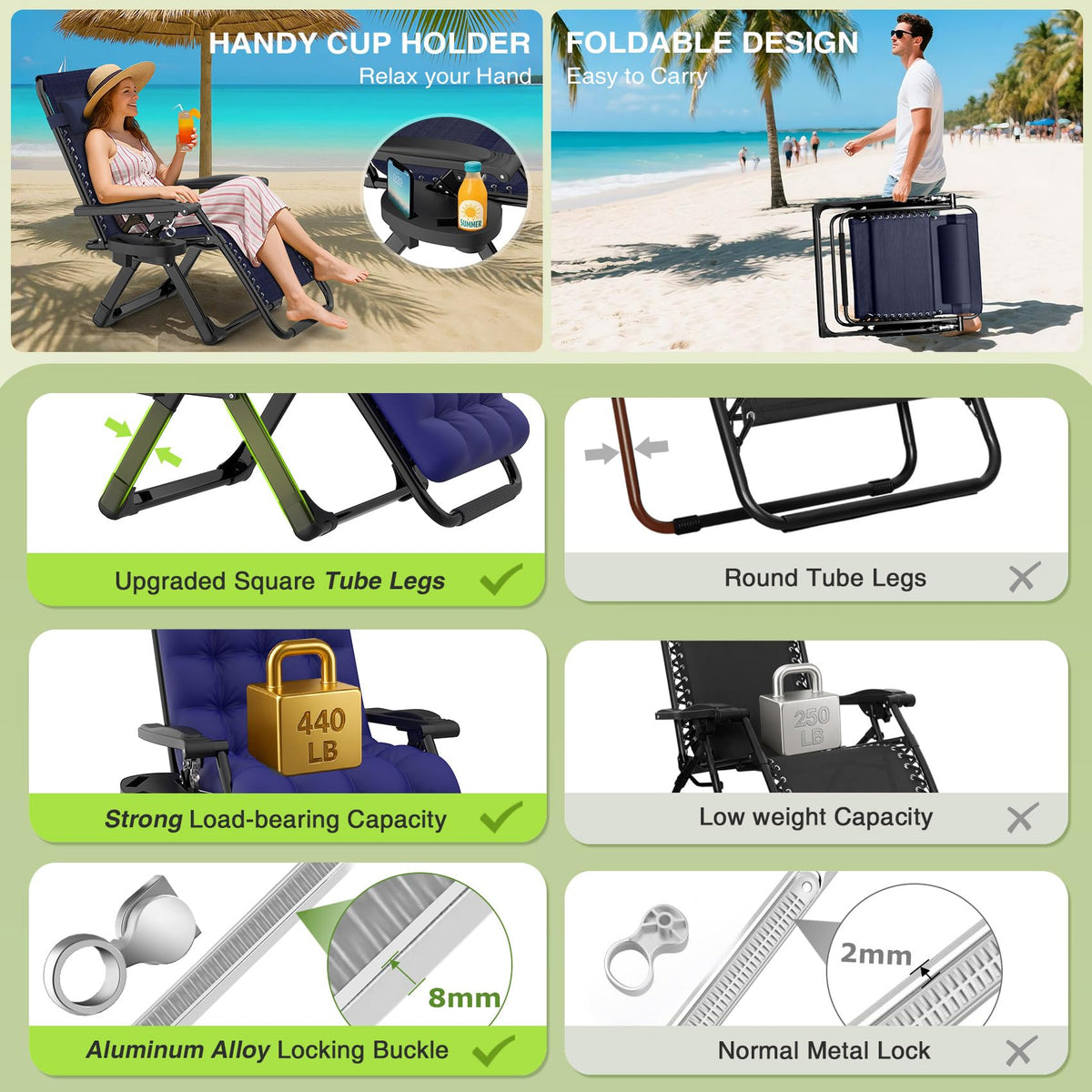 Zero Gravity Reclining Camping Chair Set of 2 with Cushion C269