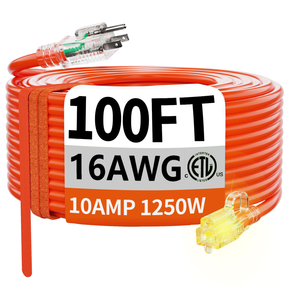 100 FT 16 Gauge Orange Outdoor Extension Cord D2835