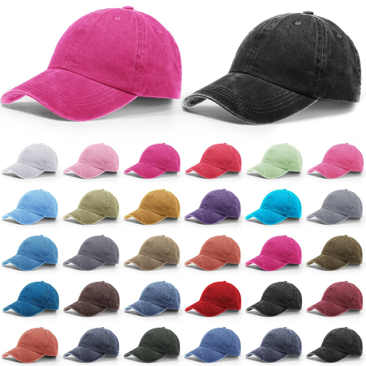30 Pack Washed Denim Distressed Adjustable Cotton Baseball Cap M375