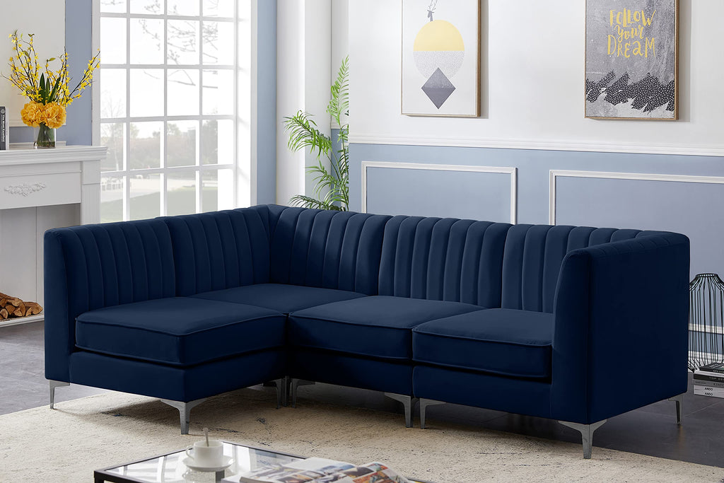 Navy Velvet Modular Sectional with Deep Channel Tufting Q48252