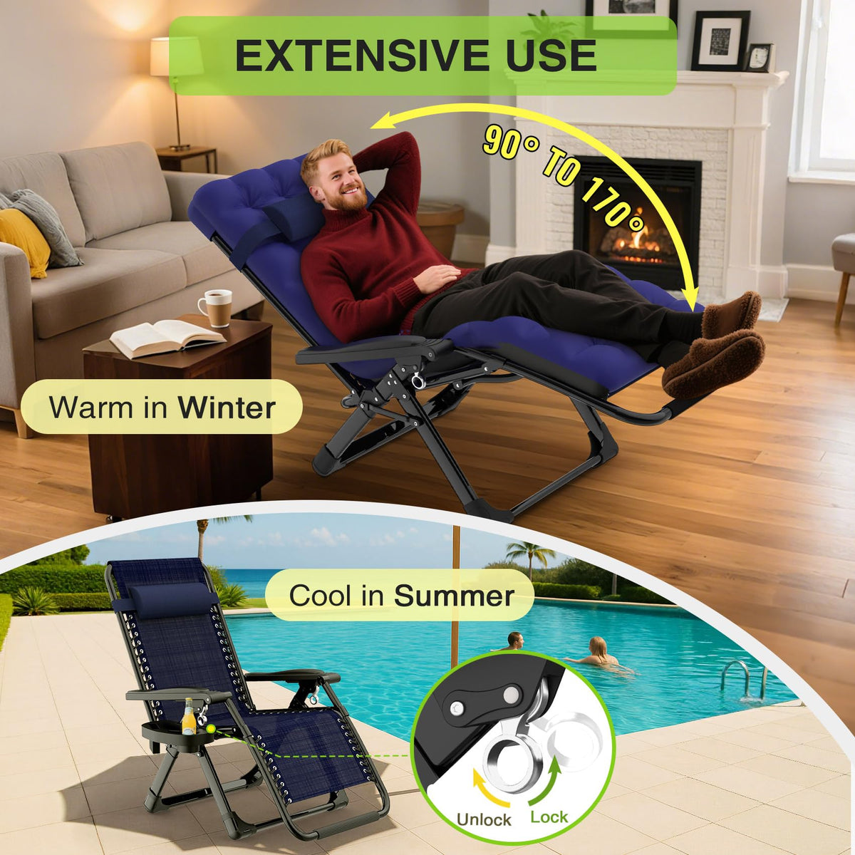 Zero Gravity Reclining Camping Chair Set of 2 with Cushion C269