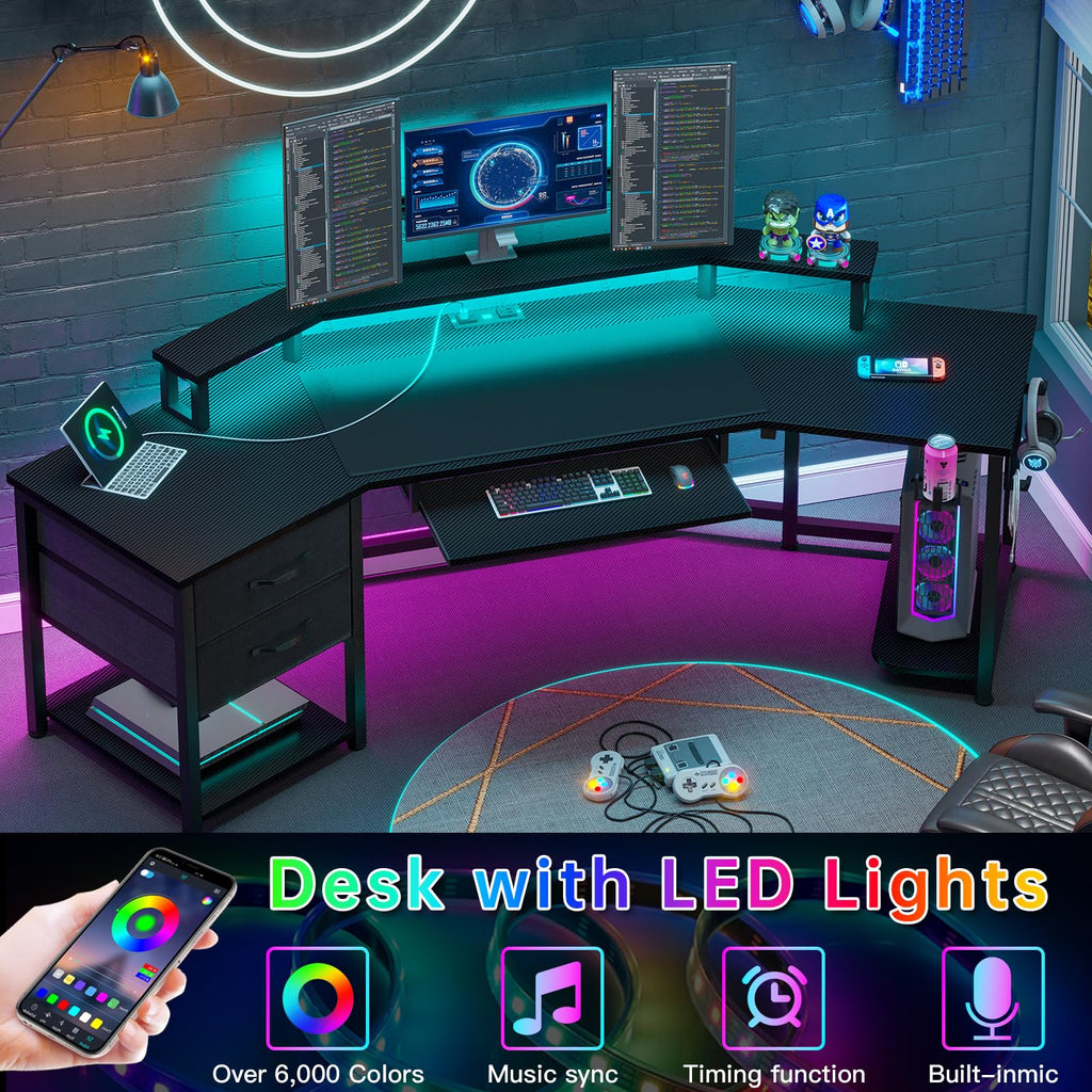 79" Gaming Desk with Fabric Drawers Storage C3487
