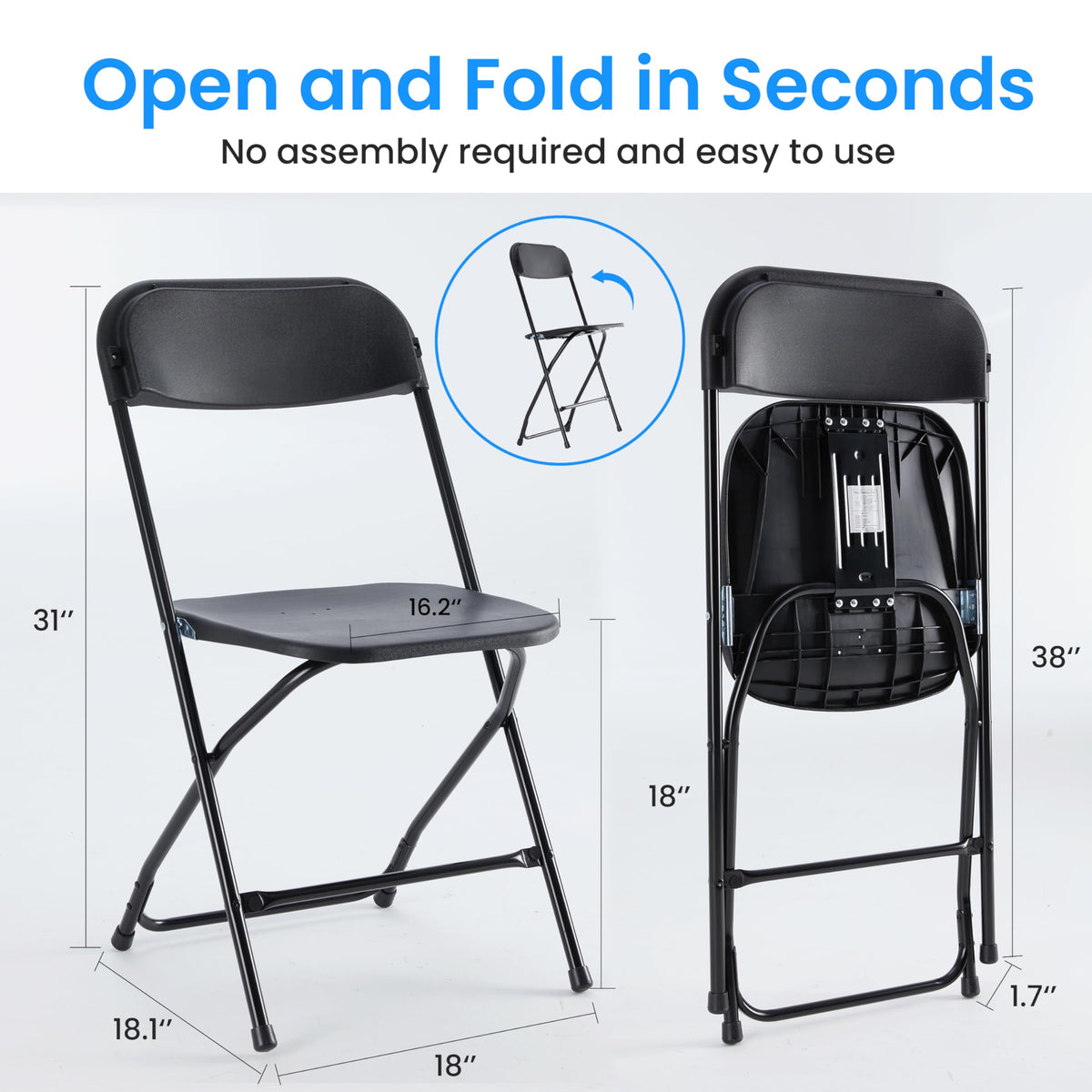 Black 10-Pack Folding Plastic Chair with Metal Frame P7017
