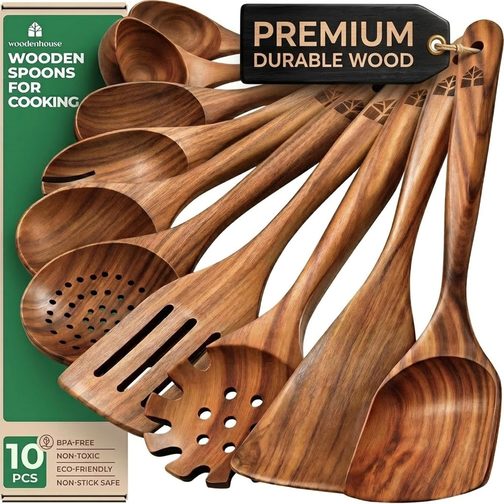 10 Pcs Non Toxic Teak Wooden Kitchen Utensils Set N230