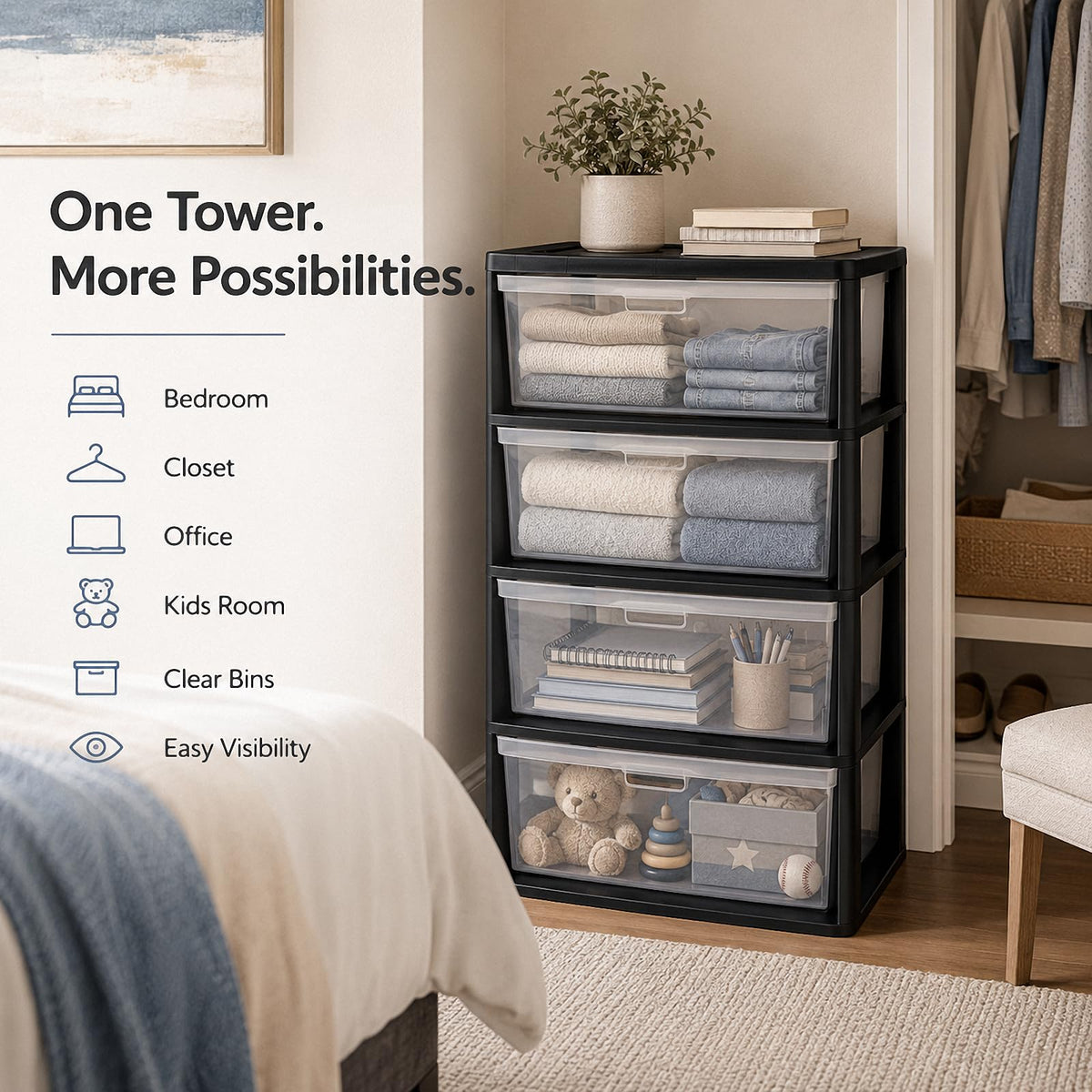 4 Drawer Plastic Storage Tower Organizer Z9802