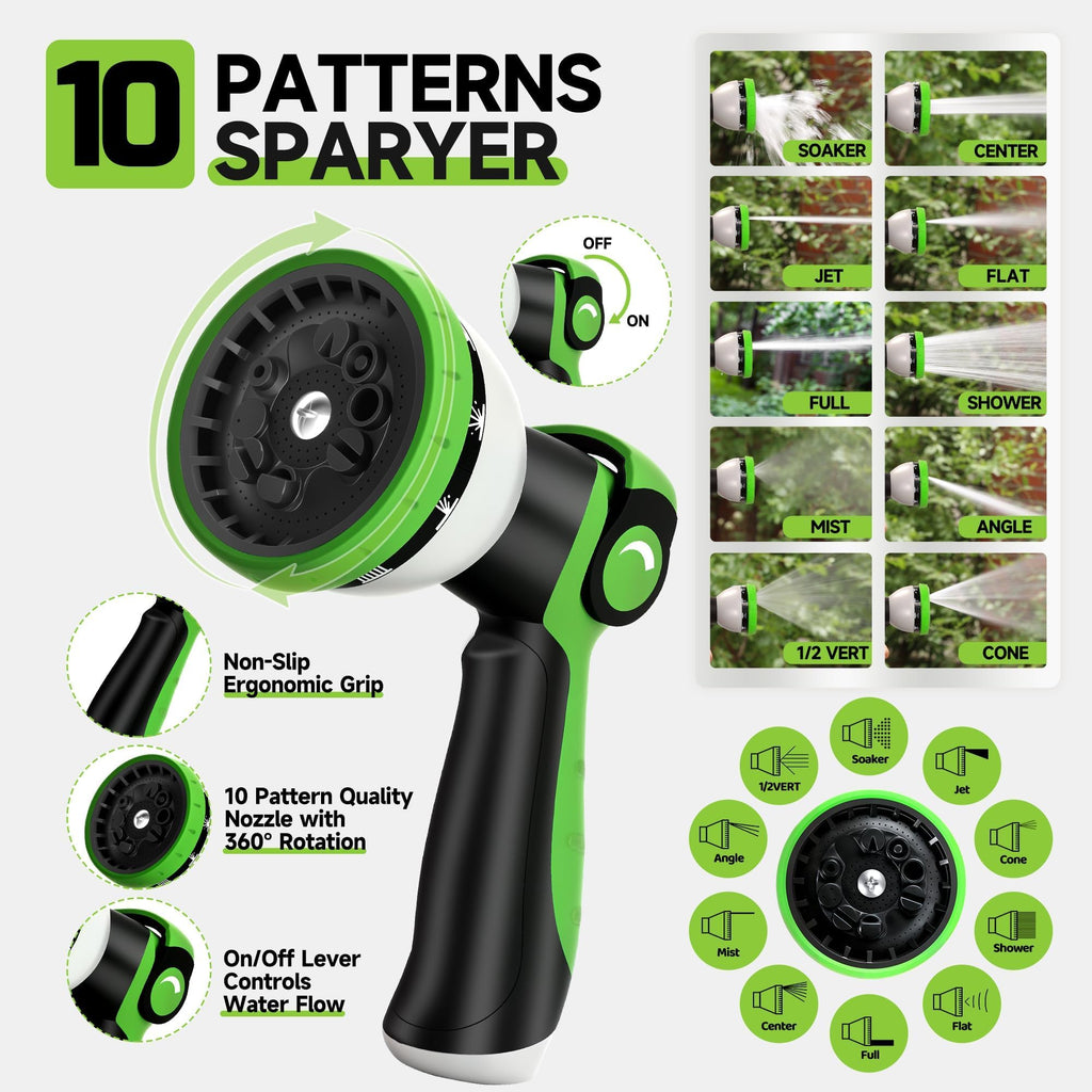100 ft Flexible Lightweight Kink-Free Garden Hose with 10 Function Nozzle H267