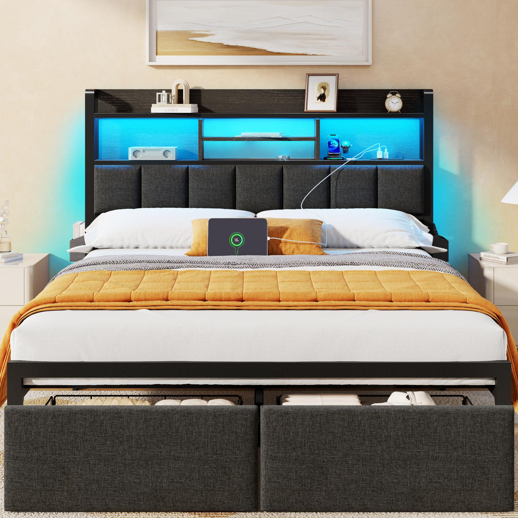 Full Size Bed Frame with Headboard and Drawers I18079