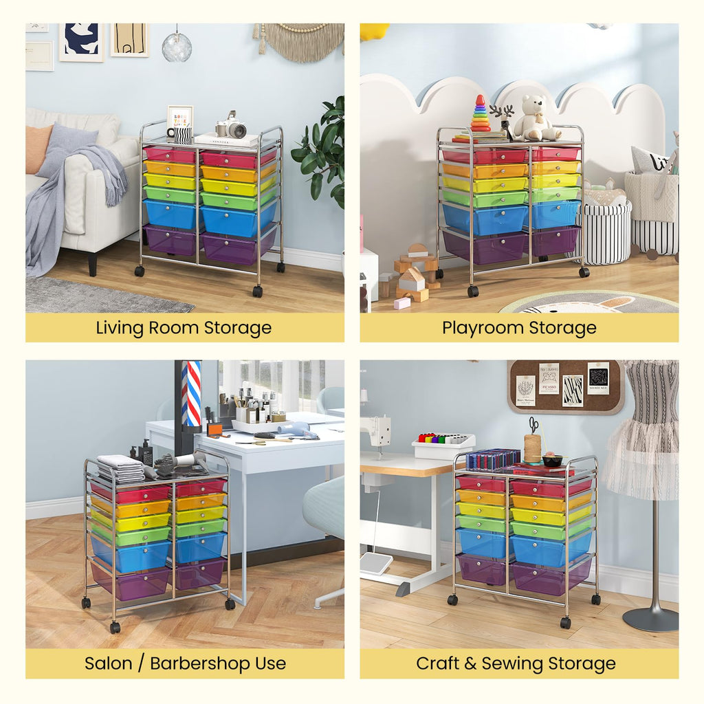 12 Drawer Rolling Storage Cart with Lockable Wheel H408