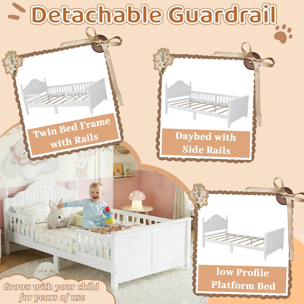 White Twin Bed Frame with Headboard and Rails U466
