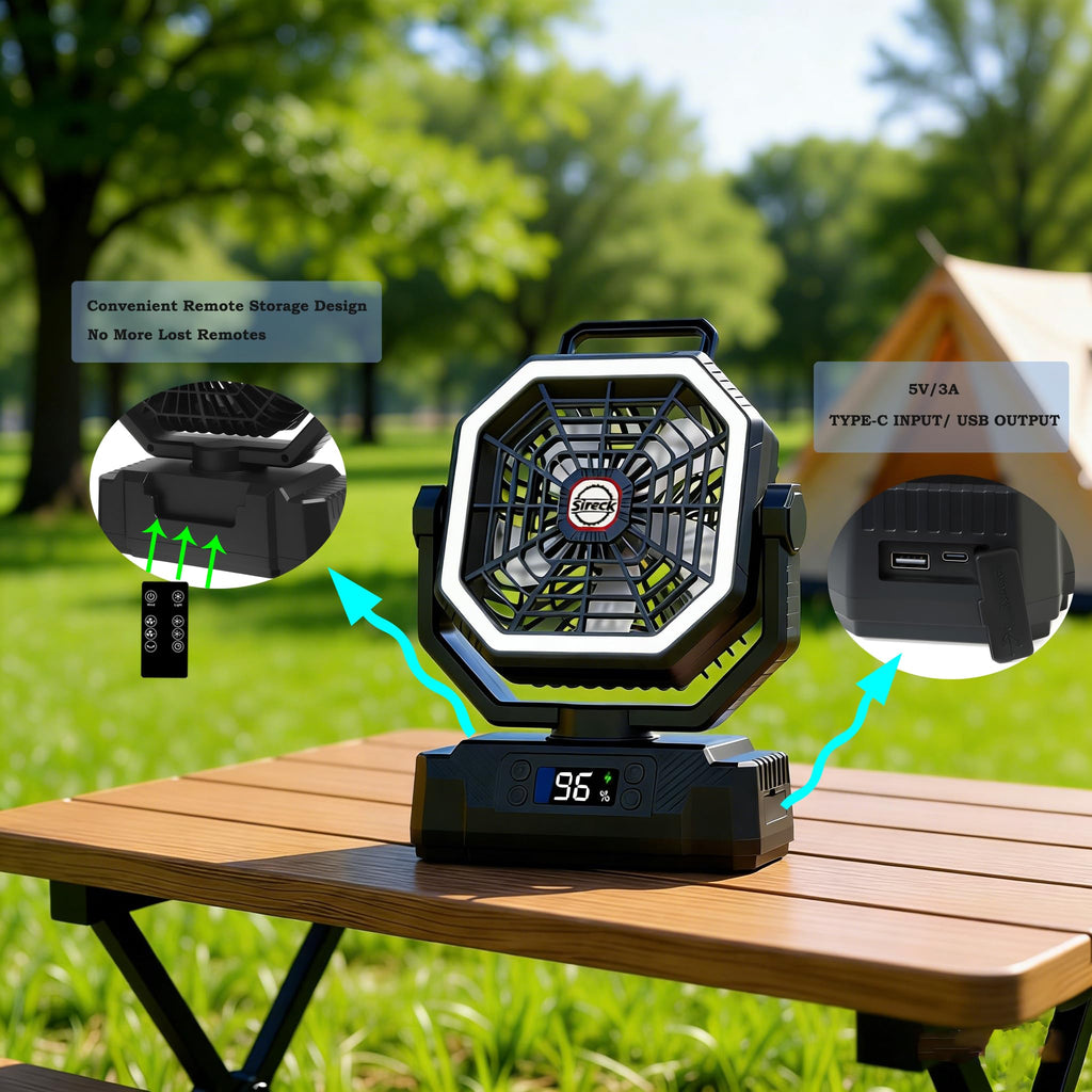 Black 10-Inch 40000mAh Portable Camping Fan P35605