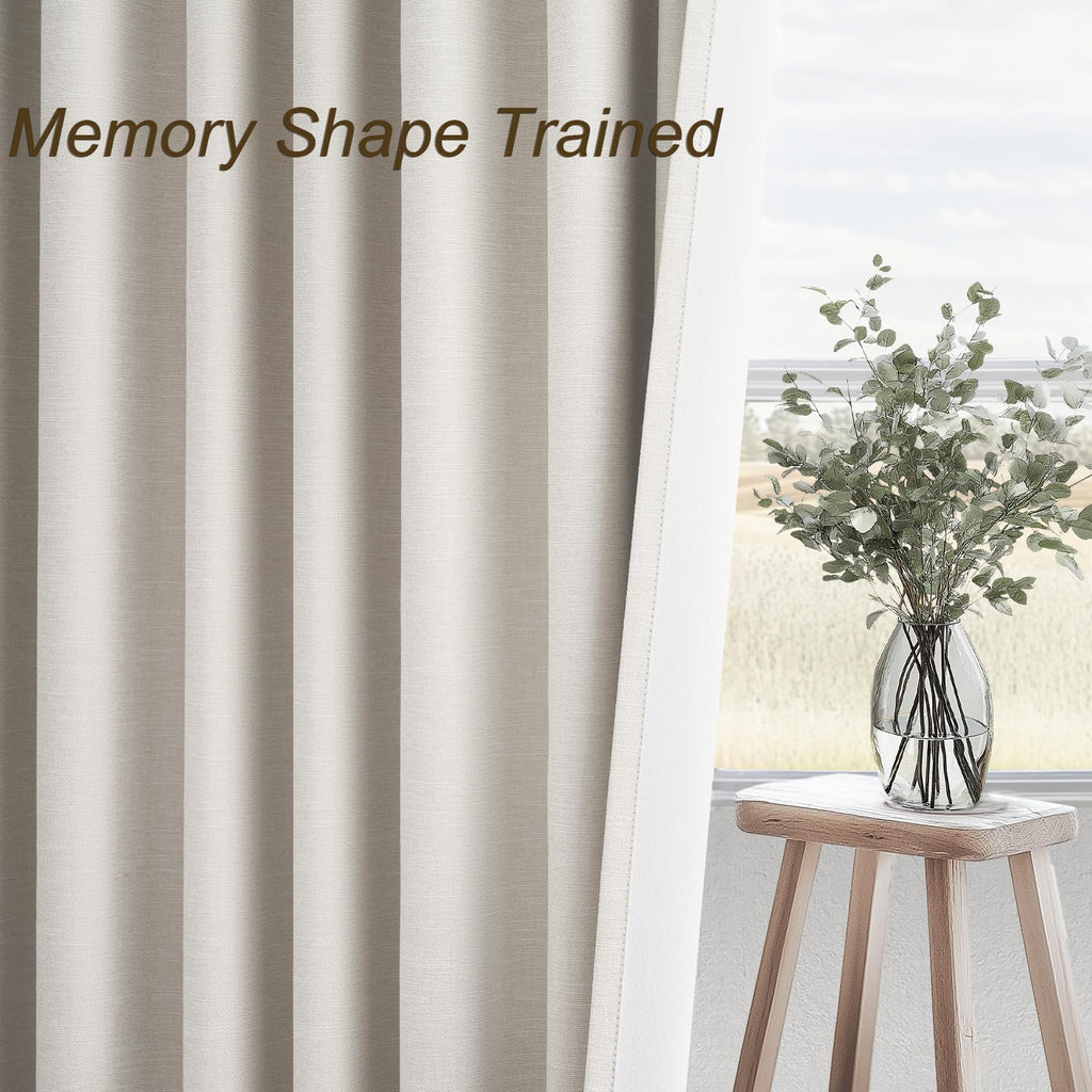 Cream Linen Blackout Curtains 84 Inch Pinch Pleat D548