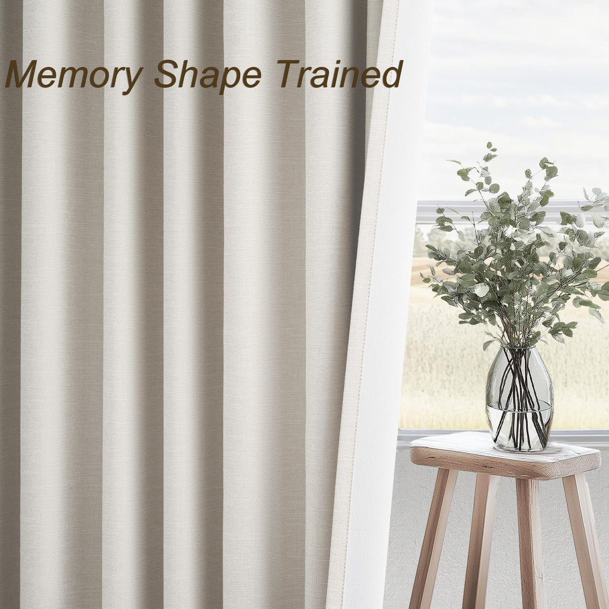 Cream Linen Blackout Curtains 84 Inch Pinch Pleat D548