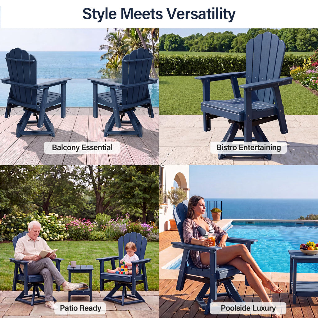 HDPE Swivel Adirondack Chair Set of 2 Navy Blue B30344