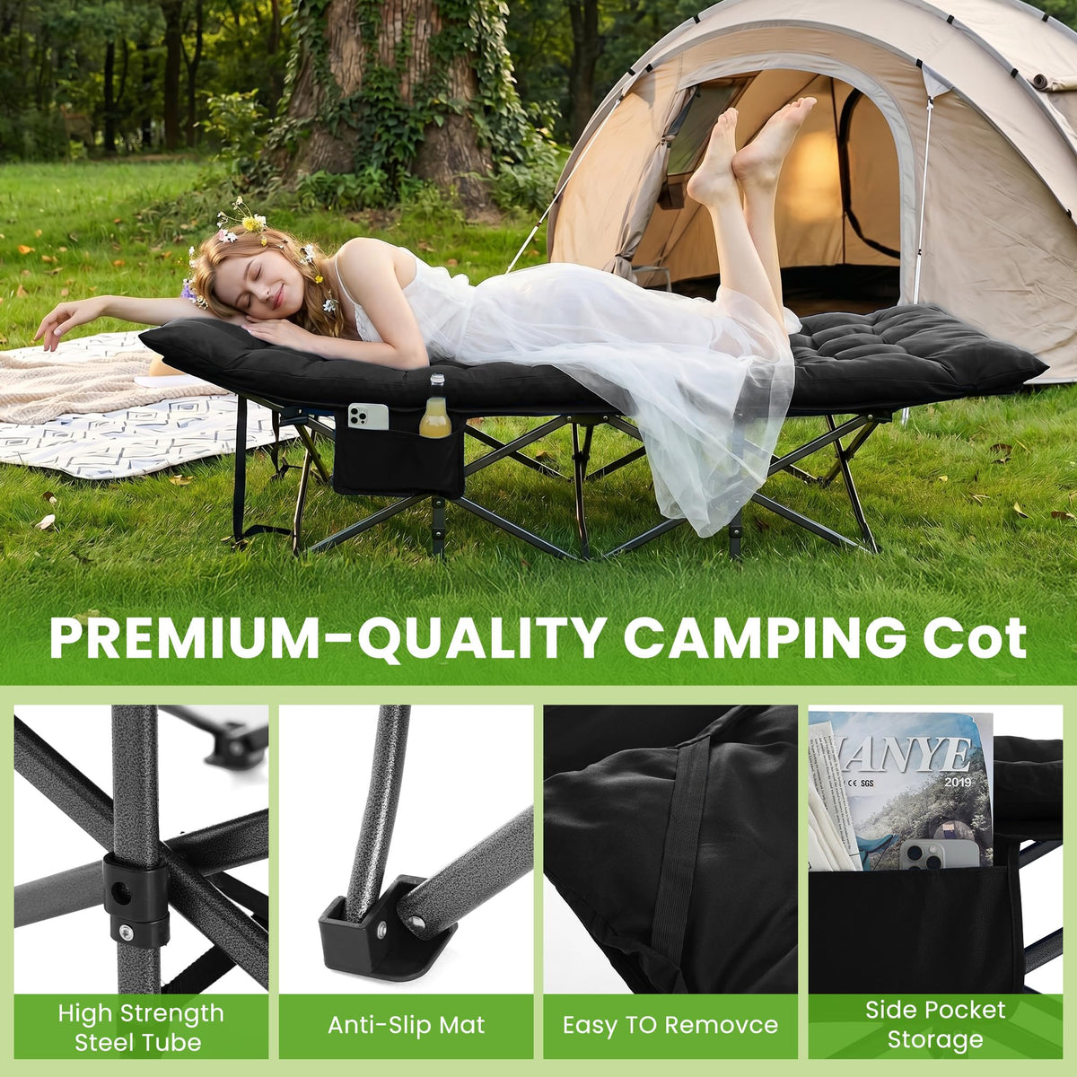 Folding Camping Cot with Carry Bag & Mattress E8104