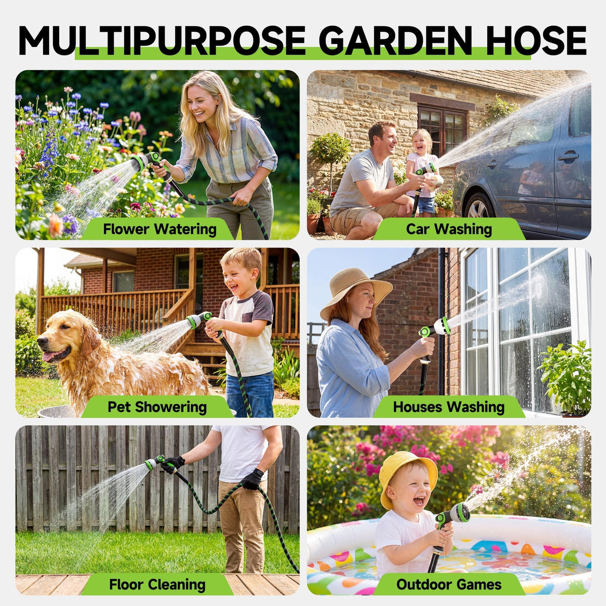 100 ft Flexible Lightweight Kink-Free Garden Hose with 10 Function Nozzle H267