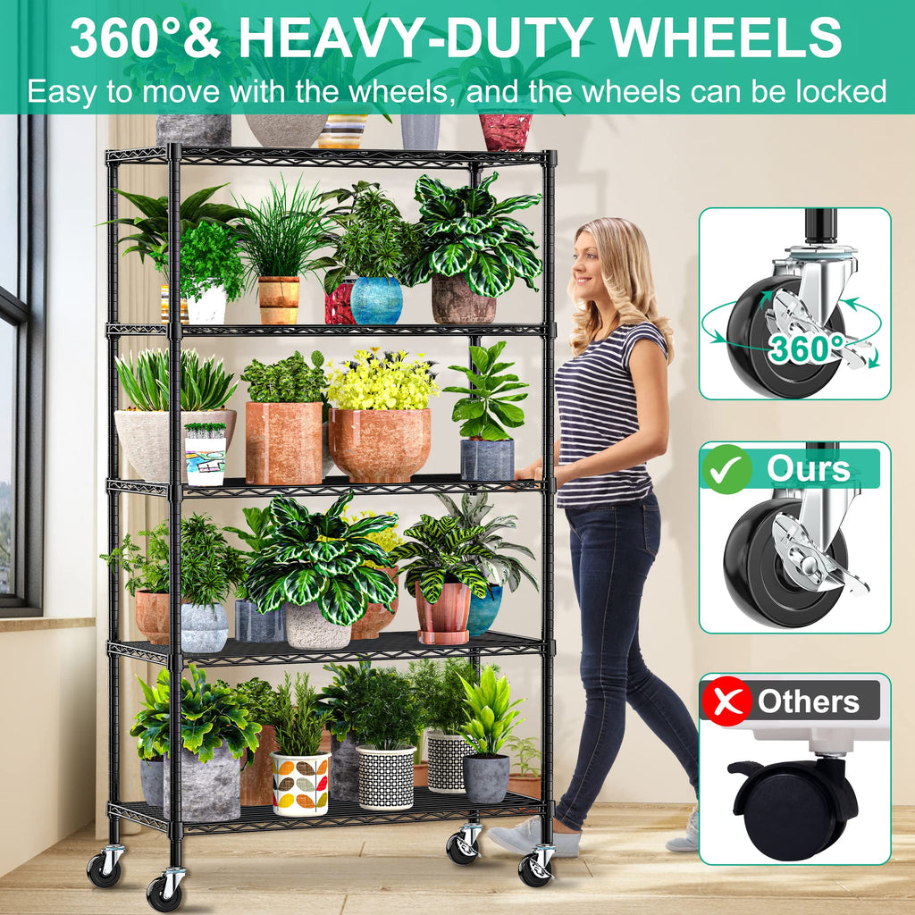5-Tier Rolling Metal Wire Shelving Unit V88501