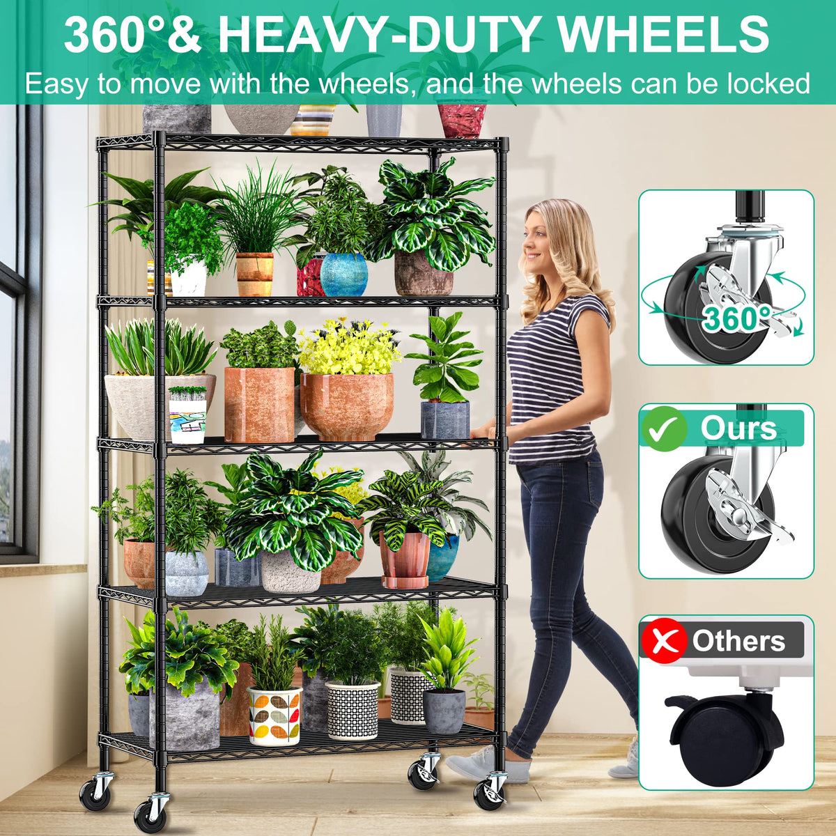 5-Tier Rolling Metal Wire Shelving Unit V88501