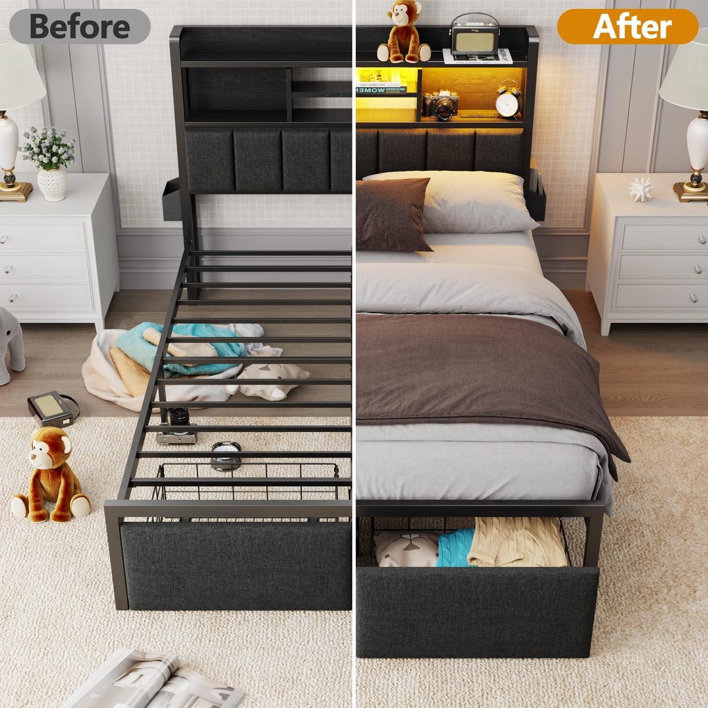 Full Size Bed Frame with Headboard and Drawers I18079