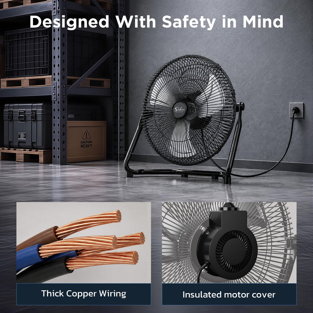 20 Inch 3-Speed High Velocity Metal Industrial Floor Fan, Black V566328