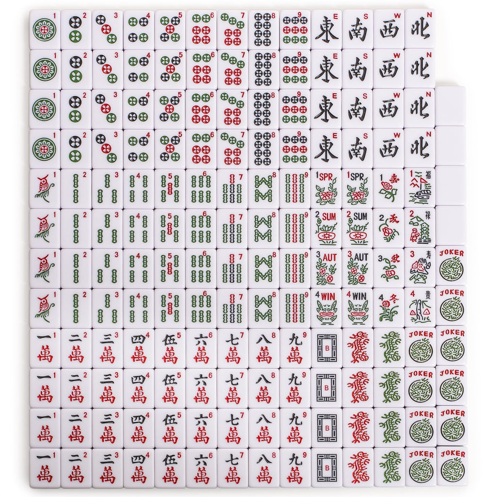 166 Tiles Mahjong Set with Wooden Racks & Pushers, Dice, and Soft Beige Case G963