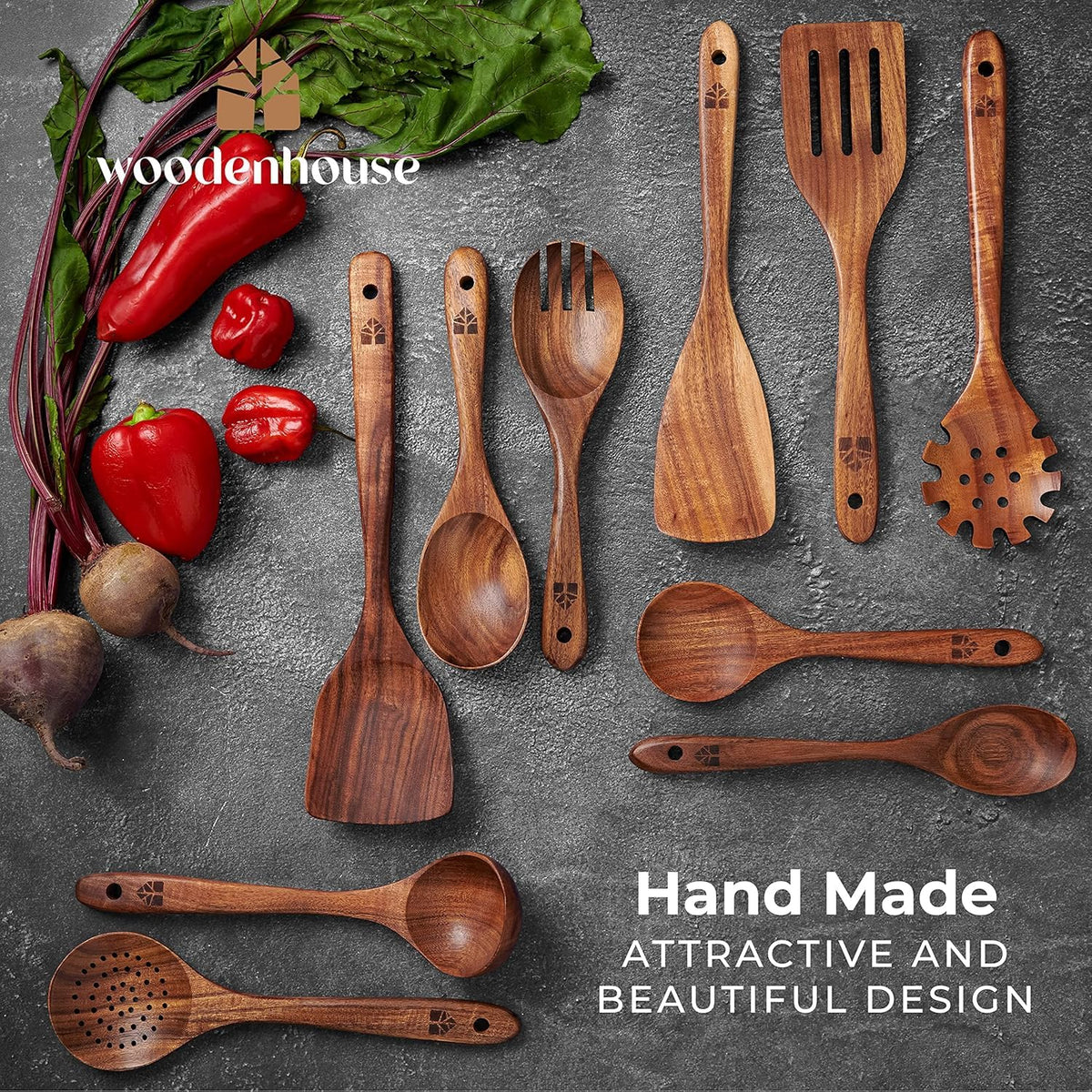 10 Pcs Non Toxic Teak Wooden Kitchen Utensils Set N230