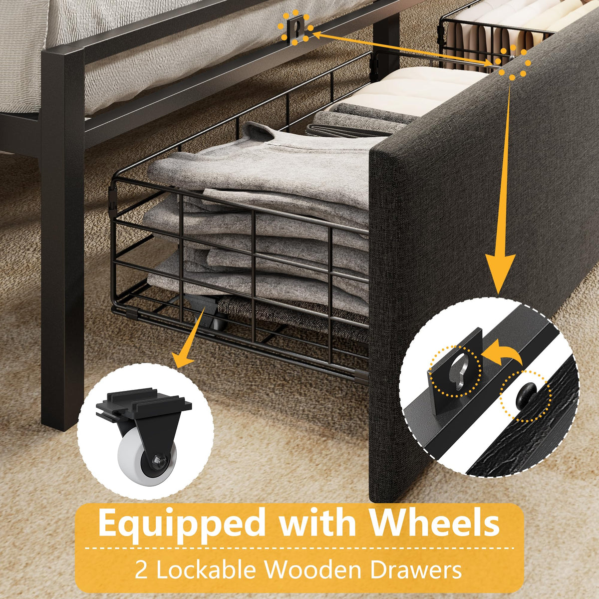Full Size Bed Frame with Headboard and Drawers I18079
