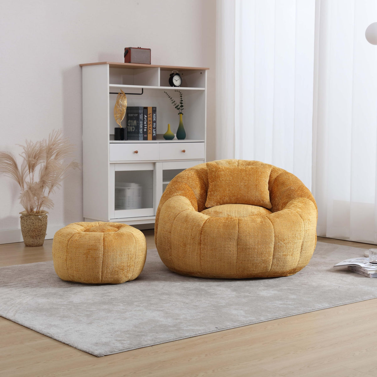 Yellow Memory Foam Bean Bag Chair with Ottoman I974
