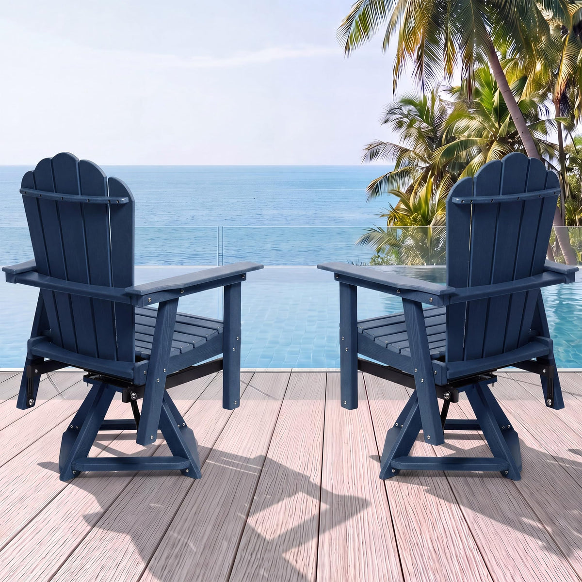 HDPE Swivel Adirondack Chair Set of 2 Navy Blue B30344