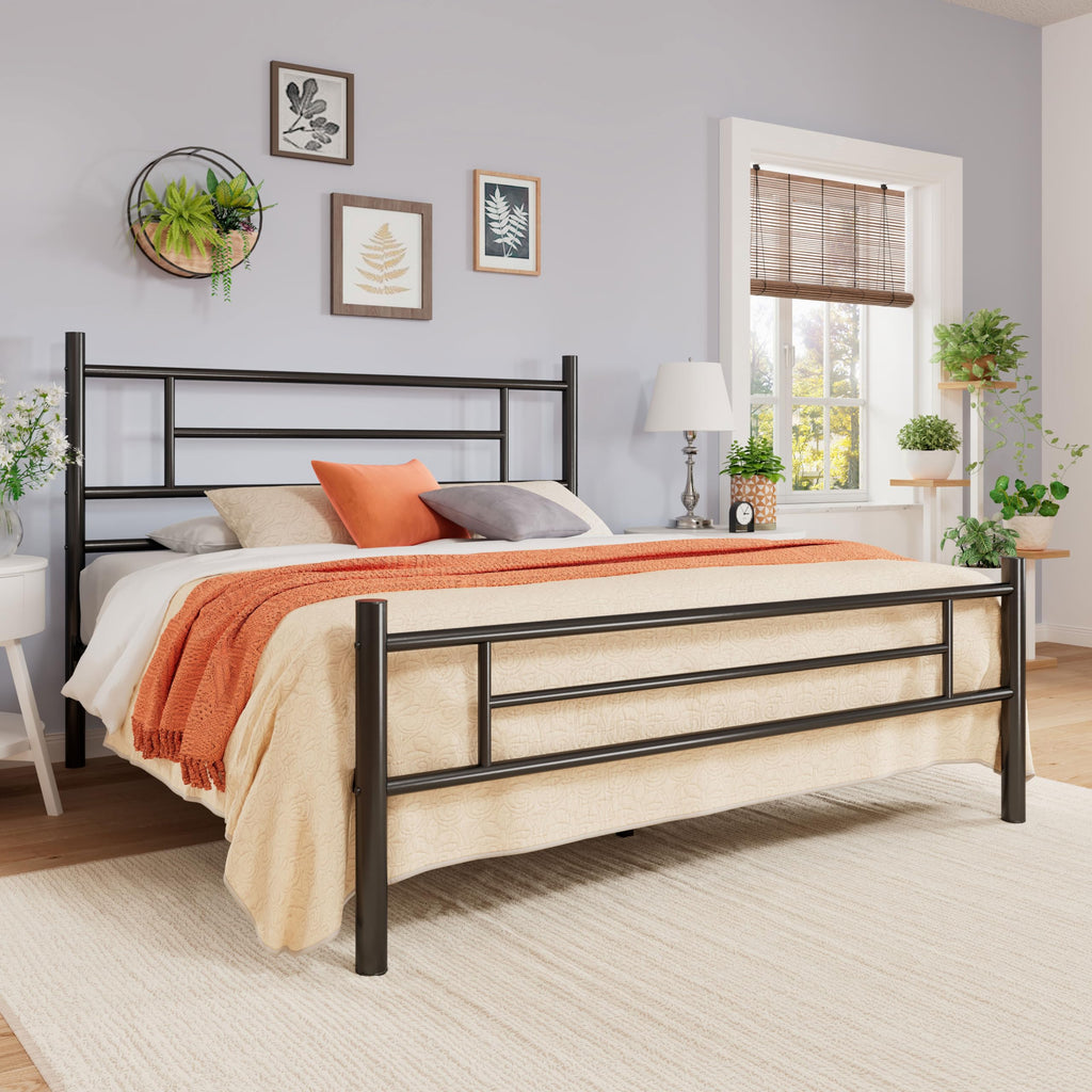 Full Size Black Metal Bed Frame with Headboard and Footboard G111