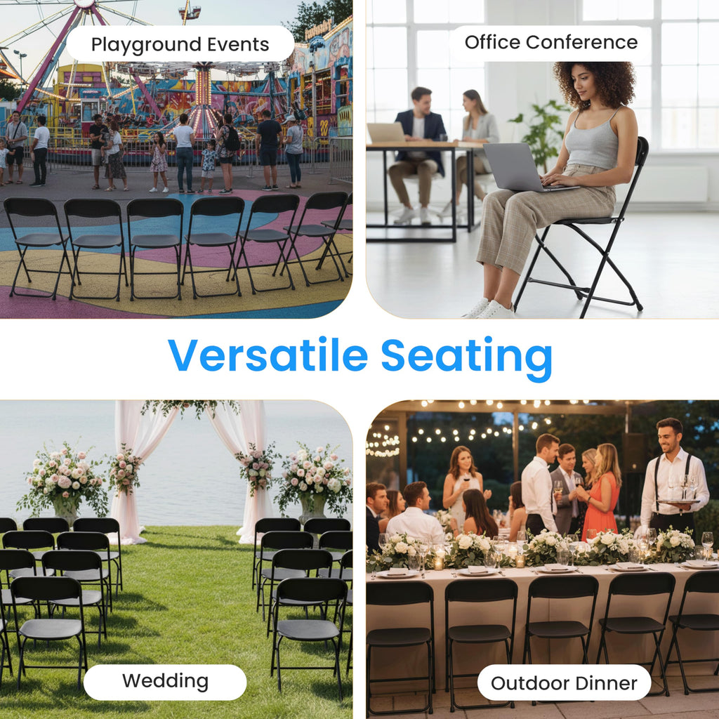 Black 10-Pack Folding Plastic Chair with Metal Frame P7017