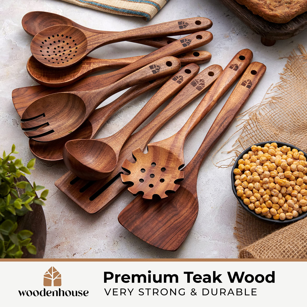 10 Pcs Non Toxic Teak Wooden Kitchen Utensils Set N230
